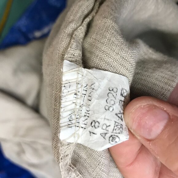 LIN BLANC - WOMEN'S 48 - TAN SHORT ROLL SLEEVE DRAPE FRONT 100% LINEN CARDIGAN - Picture 5 of 5